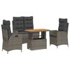 vidaXL Set da Pranzo da Giardino 4 pz con Cuscini in Polyrattan Grigio