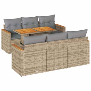 vidaXL Set Divani da Giardino 7 pz con Cuscini Beige Polyrattan Acacia