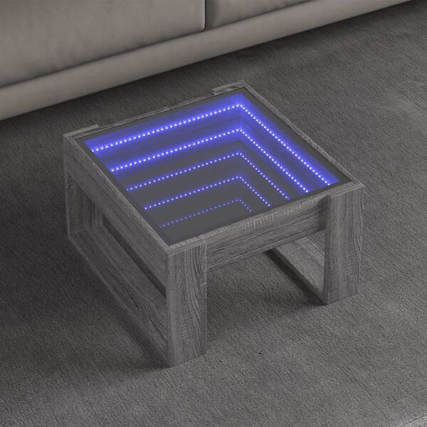 vidaXL Tavolino da Salotto con LED Infinity Grigio Sonoma 50x53x30 cm