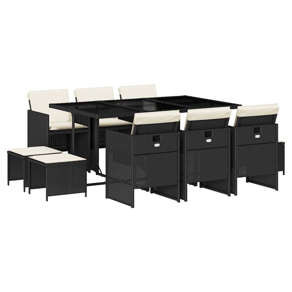 vidaXL Set da Pranzo da Giardino 11 pz con Cuscini in Polyrattan Nero