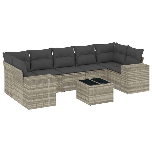 vidaXL Set Divano da Giardino 8pz con Cuscini Grigio Chiaro Polyrattan