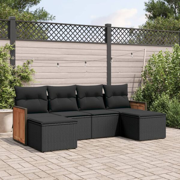 vidaXL Set Divano da Giardino 6 pz con Cuscini Nero in Polyrattan
