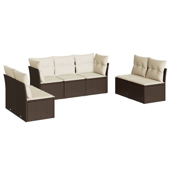 vidaXL Set Divani da Giardino 7 pz con Cuscini Marrone in Polyrattan