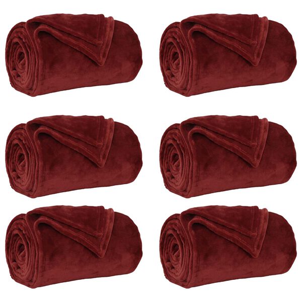 vidaXL Coperte da Pile 6 pcs Rosso Bordeaux 130 x 150 cm Panno