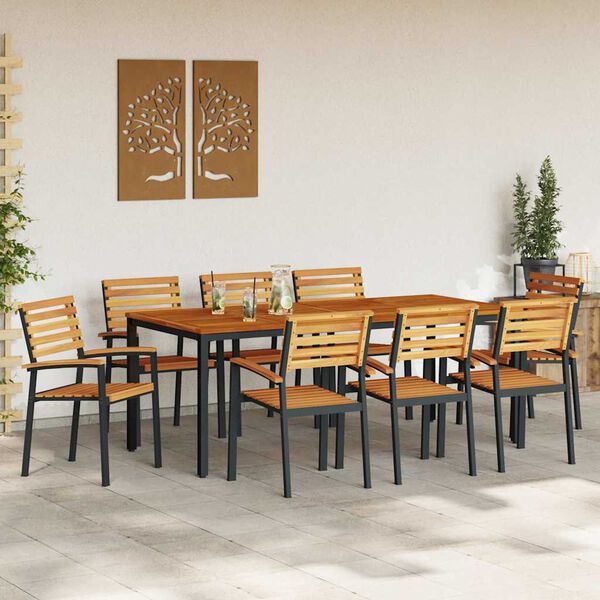 vidaXL Set da Pranzo per Giardino 9 pcs Nero Legno di Acacia Massello