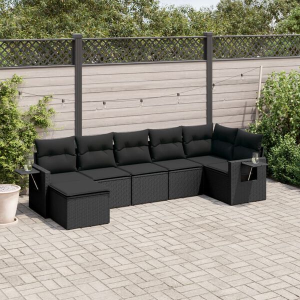 vidaXL Set Divani da Giardino con Cuscini 7pz Nero Polyrattan