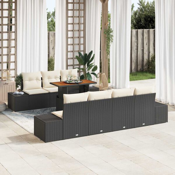 vidaXL Set Divano da Giardino con archiviazione 8 pcs Nero Poly Rattan