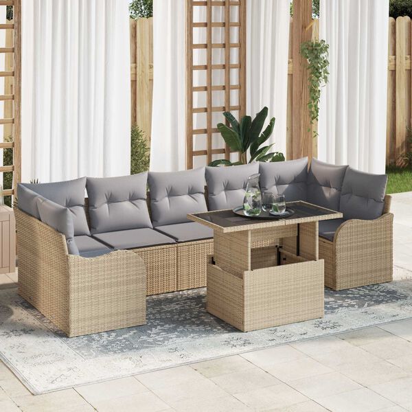 vidaXL Set Divano da Giardino con cuscino 8 pcs Beige Poly Rattan
