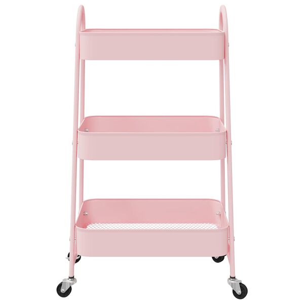 vidaXL Carrello portaoggetti a 3 ripiani rosa 42x41,5x77 cm in acciaio