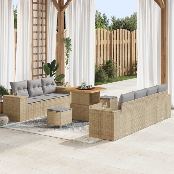 vidaXL Set Divano da Giardino 10 pcs Beige polyrattan
