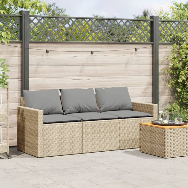 vidaXL Divano da Giardino con Cuscini a 3 Posti Beige in Polyrattan