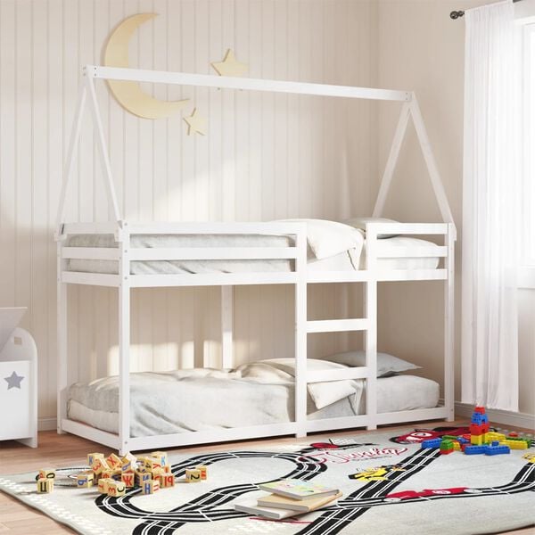 vidaXL Letto a Castello con Tetto Bianco 80x200 cm Legno Massello Pino