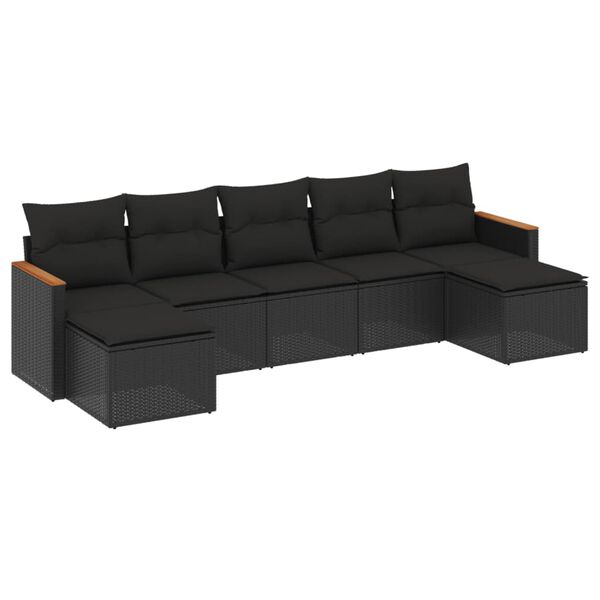 vidaXL Set Divani da Giardino con Cuscini 7pz Nero Polyrattan