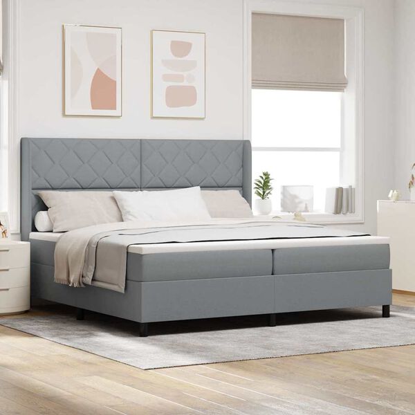 vidaXL Letto a molle con materasso Grigio chiaro 200 x 200 cm Tessuto