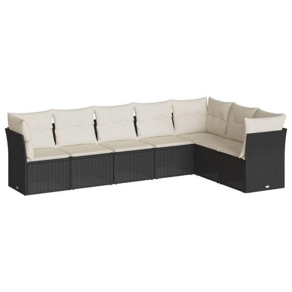 vidaXL Set Divani da Giardino con Cuscini 7pz Nero Polyrattan