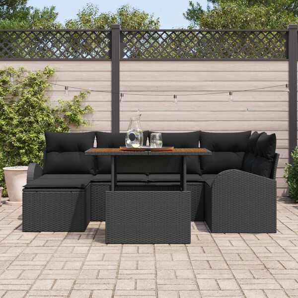 vidaXL Set Divano da Giardino con archiviazione 7 pcs Nero Poly Rattan