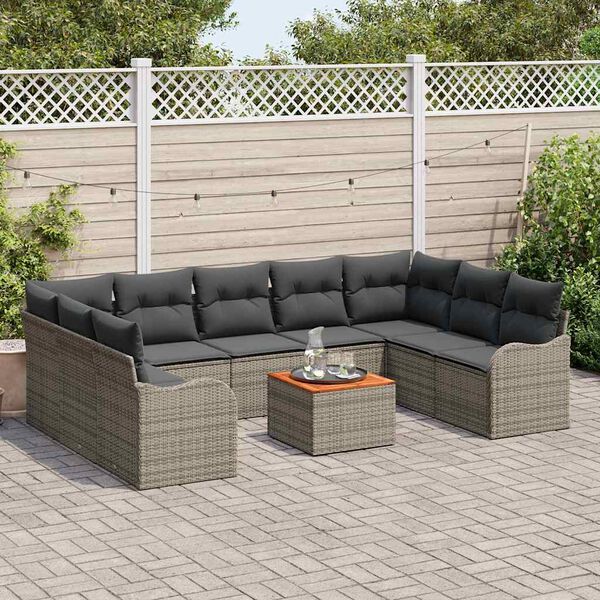 vidaXL Set Divano da Giardino con cuscino 10 pcs Grigio polyrattan