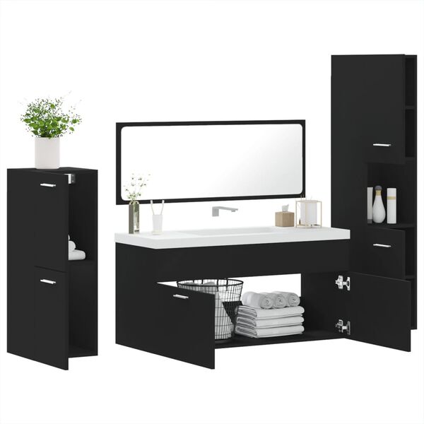 vidaXL Set Mobili da Bagno 4 pz Nero in Legno Multistrato