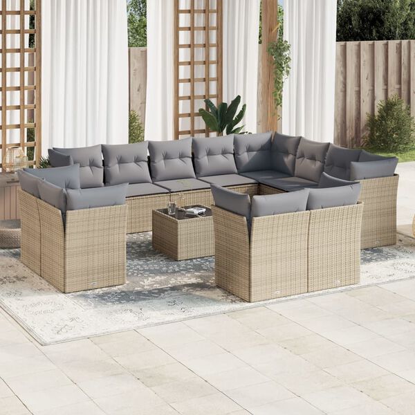 vidaXL Set Divano da Giardino 13 pz con Cuscini Beige in Polyrattan