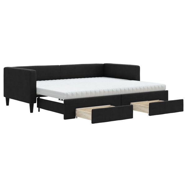vidaXL Divano Letto Estraibile con Cassetti Nero 90x190 cm in Tessuto