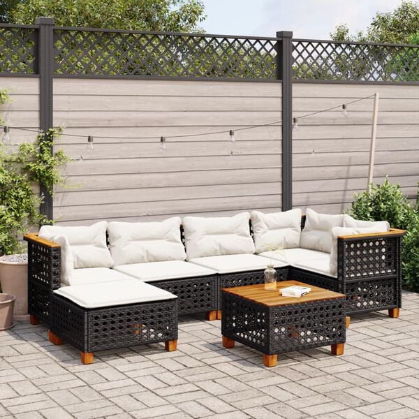vidaXL Set Divani da Giardino con Cuscini 7pz Nero Polyrattan