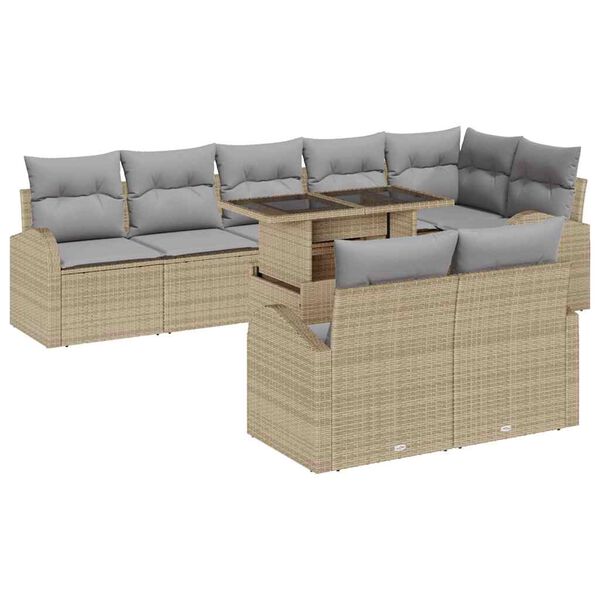 vidaXL Set di divani 9 pcs Beige e Grigio Chiaro polyrattan