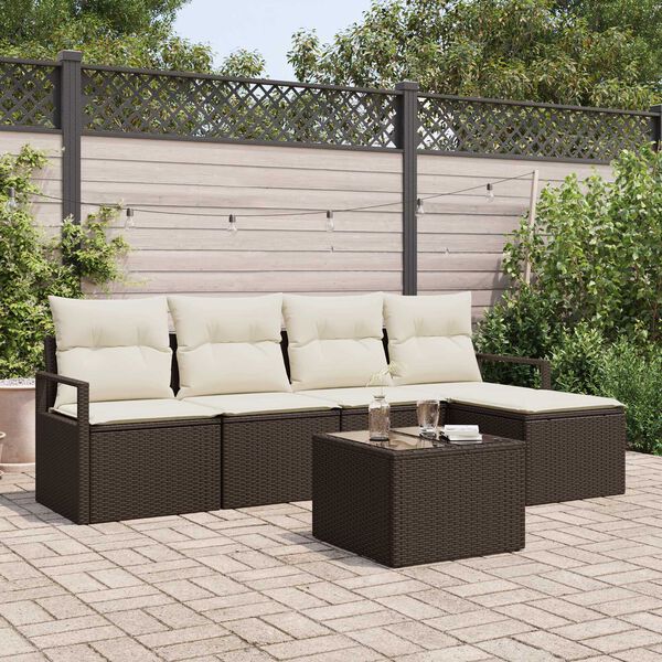 vidaXL Set di divani con cuscino 6 pcs Marrone polyrattan