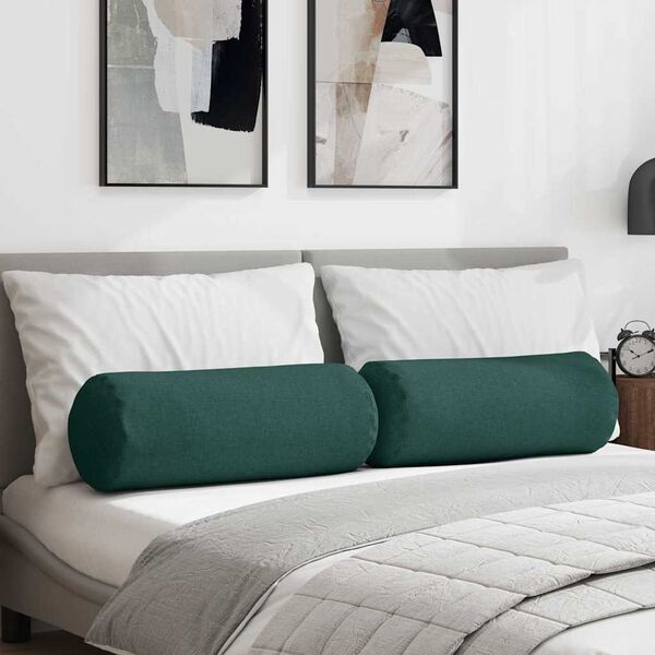 vidaXL Cuscini a rullo 2 pcs Verde Scuro Ø 25 x 70 cm Tessuto