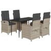 vidaXL Set Pranzo da Giardino 5pz con Cuscini Grigio Chiaro Polyrattan
