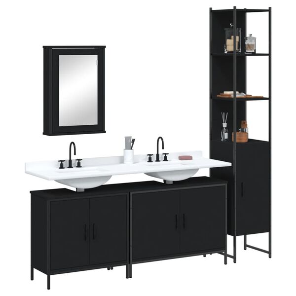 vidaXL Set Mobili da Bagno 4 pz Nero in Legno Multistrato