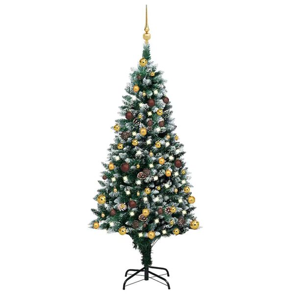 vidaXL Albero di Natale Artificiale con LED e Set di Palline e Pigne 180 cm