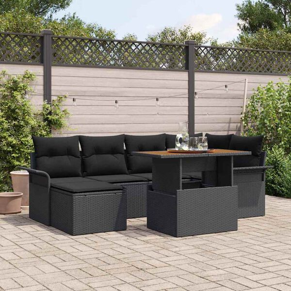vidaXL Set Divano da Giardino con cuscino 7 pcs Nero