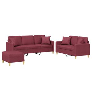 vidaXL Set di Divani 3 pz con Cuscini Rosso Vino in Tessuto