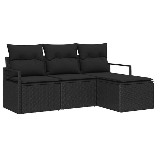 vidaXL Set di divani con cuscino 4 pcs Nero polyrattan