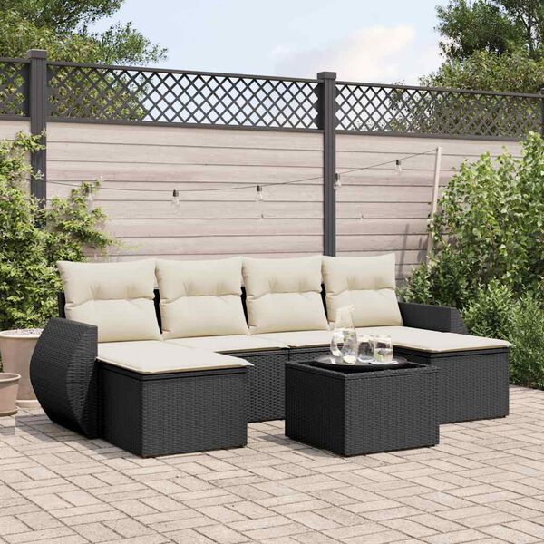 vidaXL Set Divani da Giardino con Cuscini 7pz Nero Polyrattan