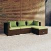 vidaXL Set Divani da Giardino 4 pz con Cuscini in Polyrattan Marrone
