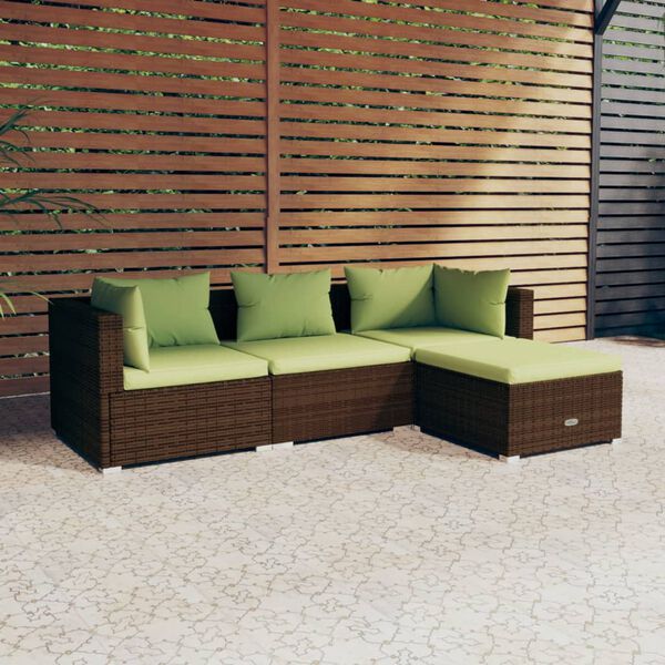 vidaXL Set Divani da Giardino 4 pz con Cuscini in Polyrattan Marrone