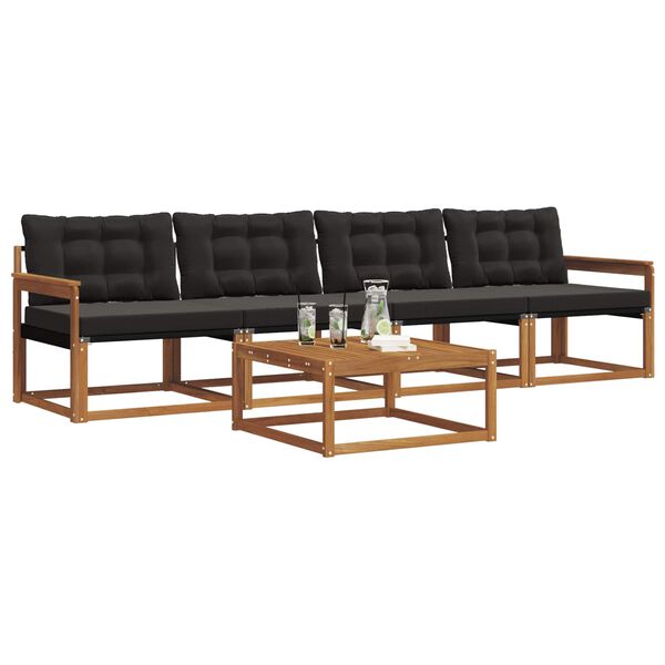 vidaXL Set di divani da esterno con cuscino 5 pcs Naturale e Nero