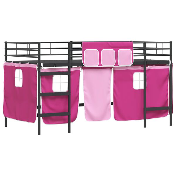 vidaXL Struttura del Letto Loft per Bambini con Tendine Nero e rosa