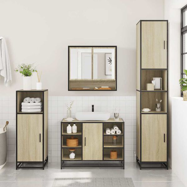 vidaXL Set Mobili da Bagno 2 pz Rovere Sonoma in Legno Multistrato
