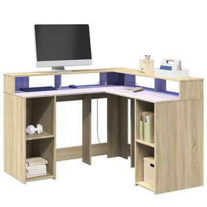 vidaXL Scrivania con Luci LED Rovere Sonoma 130x130x91cm in Truciolato
