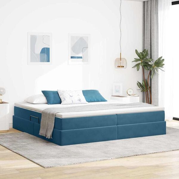 vidaXL Letto con contenitore e materasso Blu Scuro 200 x 200 cm