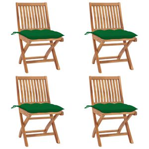 vidaXL Sedie da Giardino Pieghevoli con Cuscini 4 pz Massello di Teak
