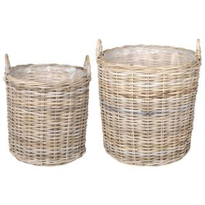 vidaXL Cestino per piante GENDT 2 pz Grigio naturale Rattan Kubu