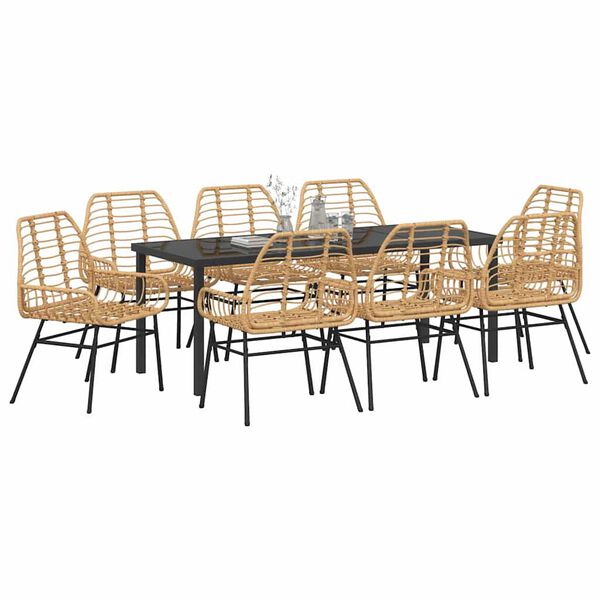 vidaXL Set da Pranzo per Giardino 9 pcs Marrone polyrattan