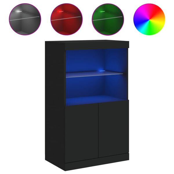 vidaXL Credenza con Luci LED Nera 60,5x37x100 cm