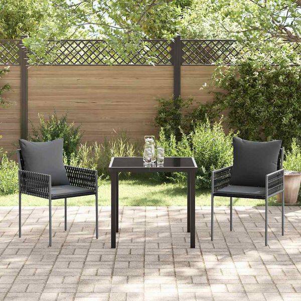 vidaXL Set da Pranzo per Giardino 3 pcs Nero e Grigio Rattan in PE