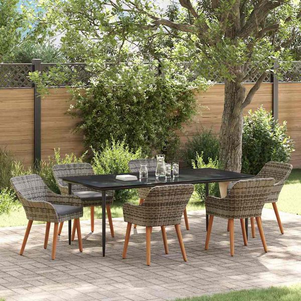 vidaXL Set da Pranzo per Giardino con cuscino 7 pcs Grigio polyrattan