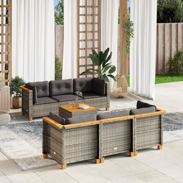 vidaXL Set Divani da Giardino 7 pz con Cuscini Grigio in Polyrattan