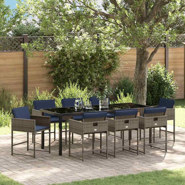 vidaXL Set da Pranzo per Giardino con cuscino 9 pcs Grigio polyrattan